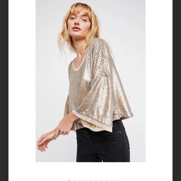 COPY - FREE PEOPLE - Champagne Dreams gold sewuined gold Top NEW! - Picture 1 of 3